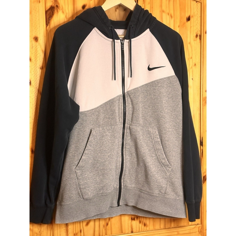 Nike Swoosh Full Zip Hoodie Black/White Embroidered Logo Sz Med Athletic